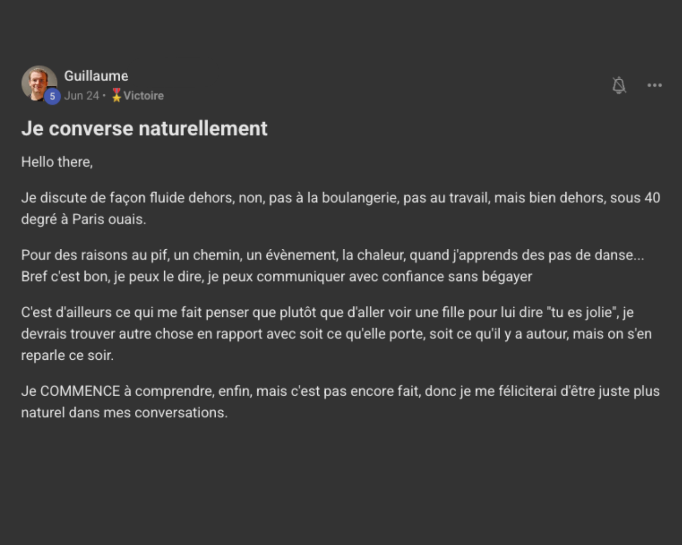 Retour d'un client dans la communauté