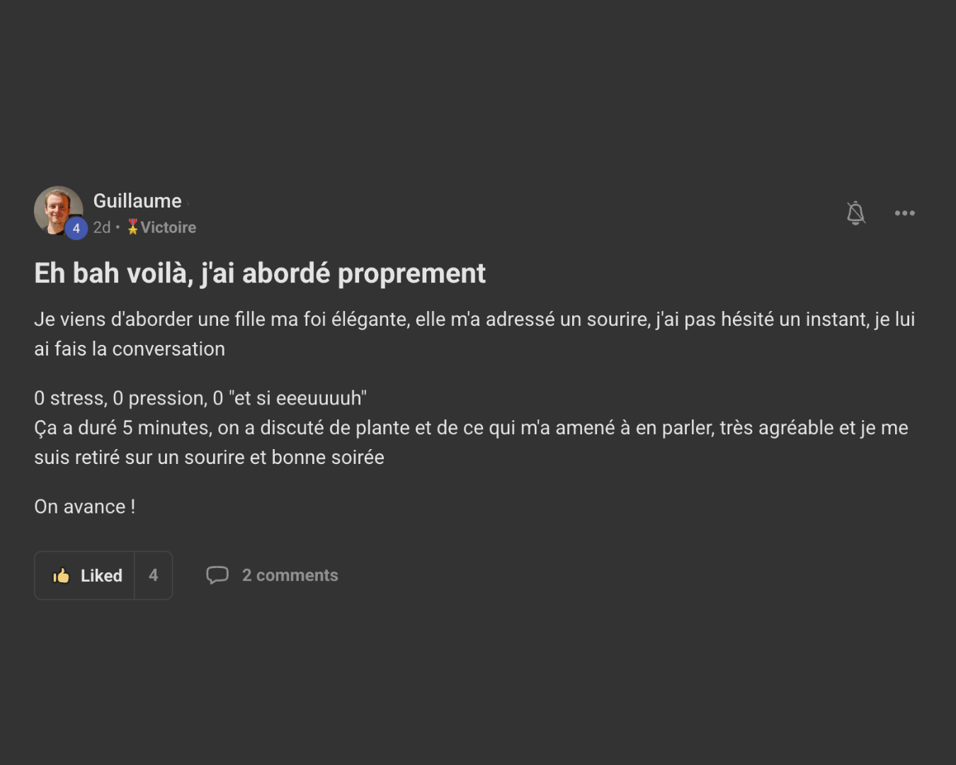 Retour d'un client dans la communauté
