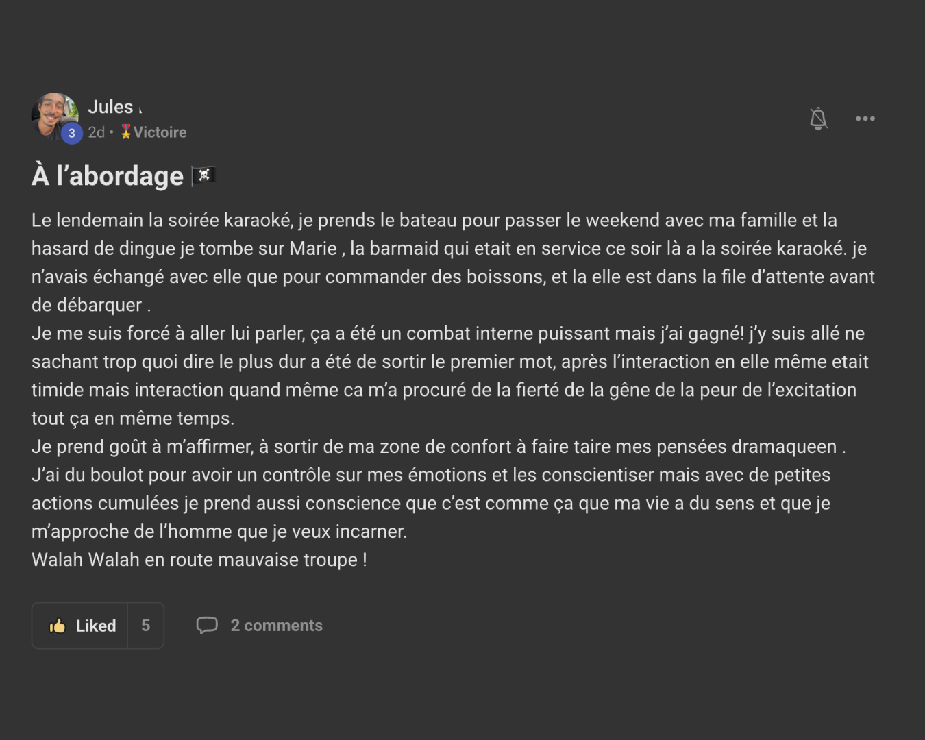 Retour d'un client dans la communauté