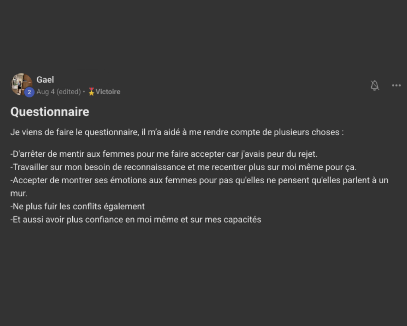 Retour d'un client dans la communauté