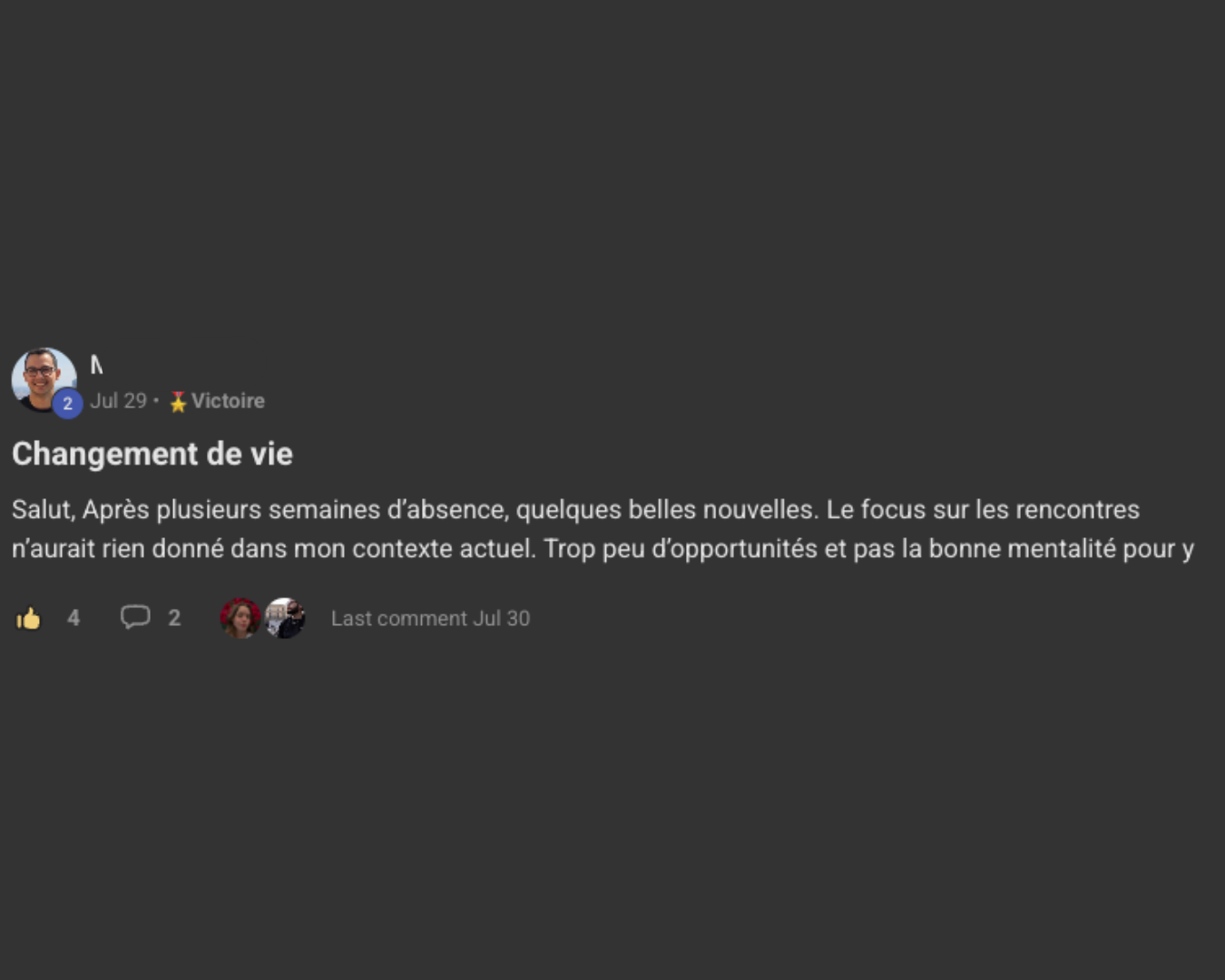 Retour d'un client dans la communauté